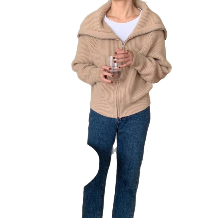 Kvindernes cardigan med bred krave og struktureret design Stilla