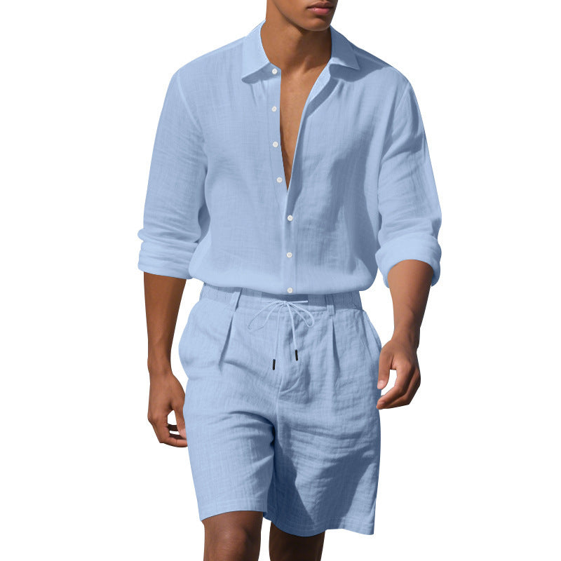 Herre elegant kortærmet skjorte med moderne opsmøgkrave og afslappede Bermuda-shorts Stilla