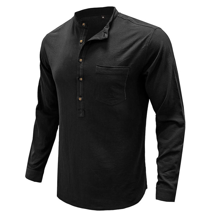 Herrernes langærmede Henley-shirt med moderne krave og praktisk brystlomme Stilla