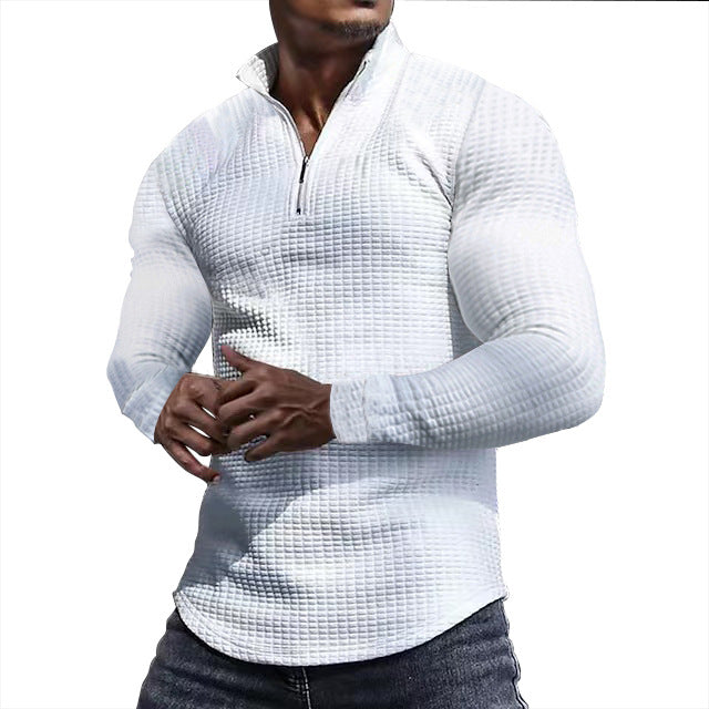 Herrer Sporty Langærmet T-shirt med struktureret overflade og moderne stålkrave Stilla