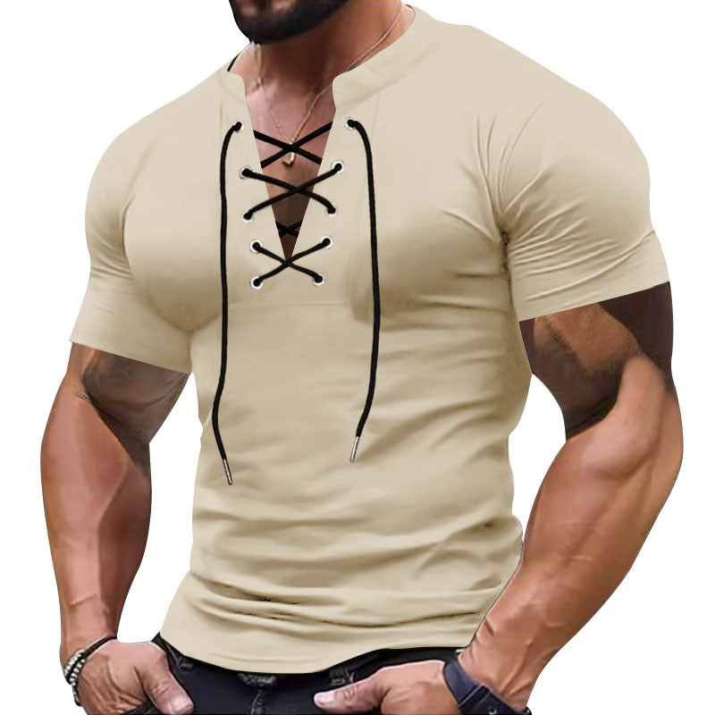Herrer kortærmet henley-shirt med moderigtig snøredesign og kropsnær pasform Stilla