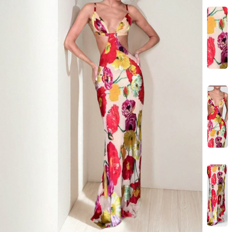 Kvinder Elegant Maxi Kjole med Blomster Skæring og Udsnit Design Stilla