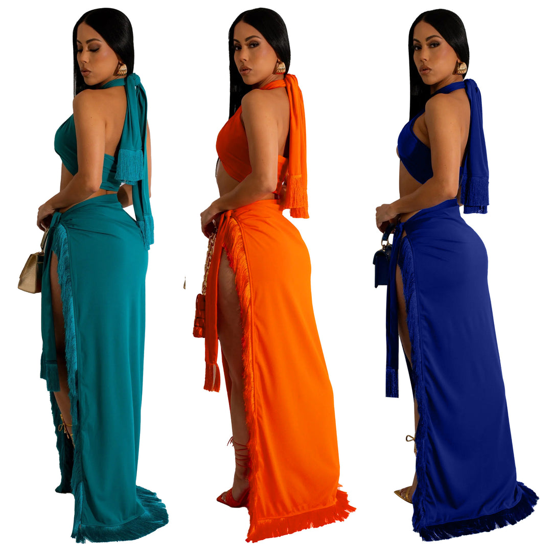 Damer Elegant Halterneck Maxi Kjole med Høj Slids Stilla