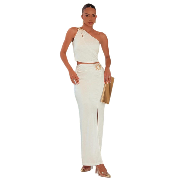 Kvinder Elegant Aftenkjole med Side Slid og Asymmetrisk Top Skovae