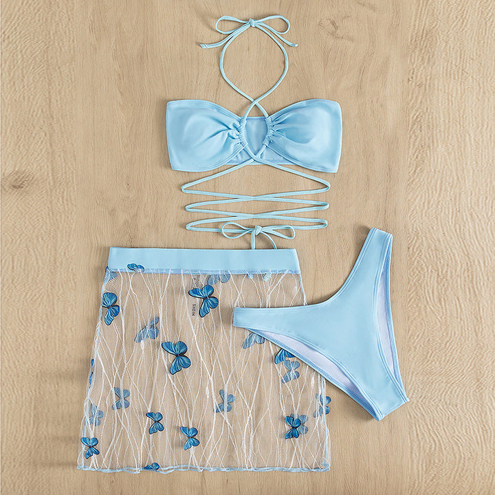 Dame Bikinisæt med blomster mesh-overlay Stilla
