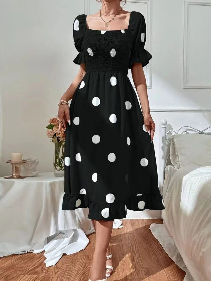 Dame Off-Shoulder Kjole med afslappet Ruffles afslutning og prikker Stilla