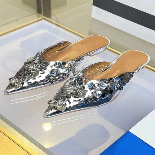 Femme Floral Dekoreret Spids-Tå Mules Stilla