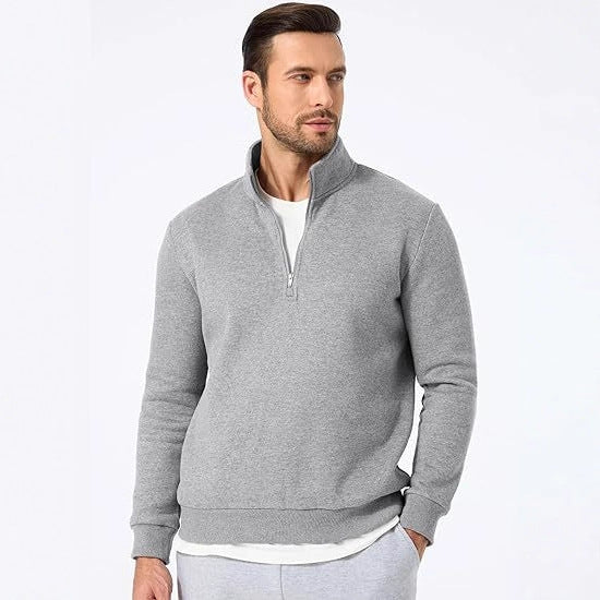 Herresweater med halv lynlås og moderne snit Skovae