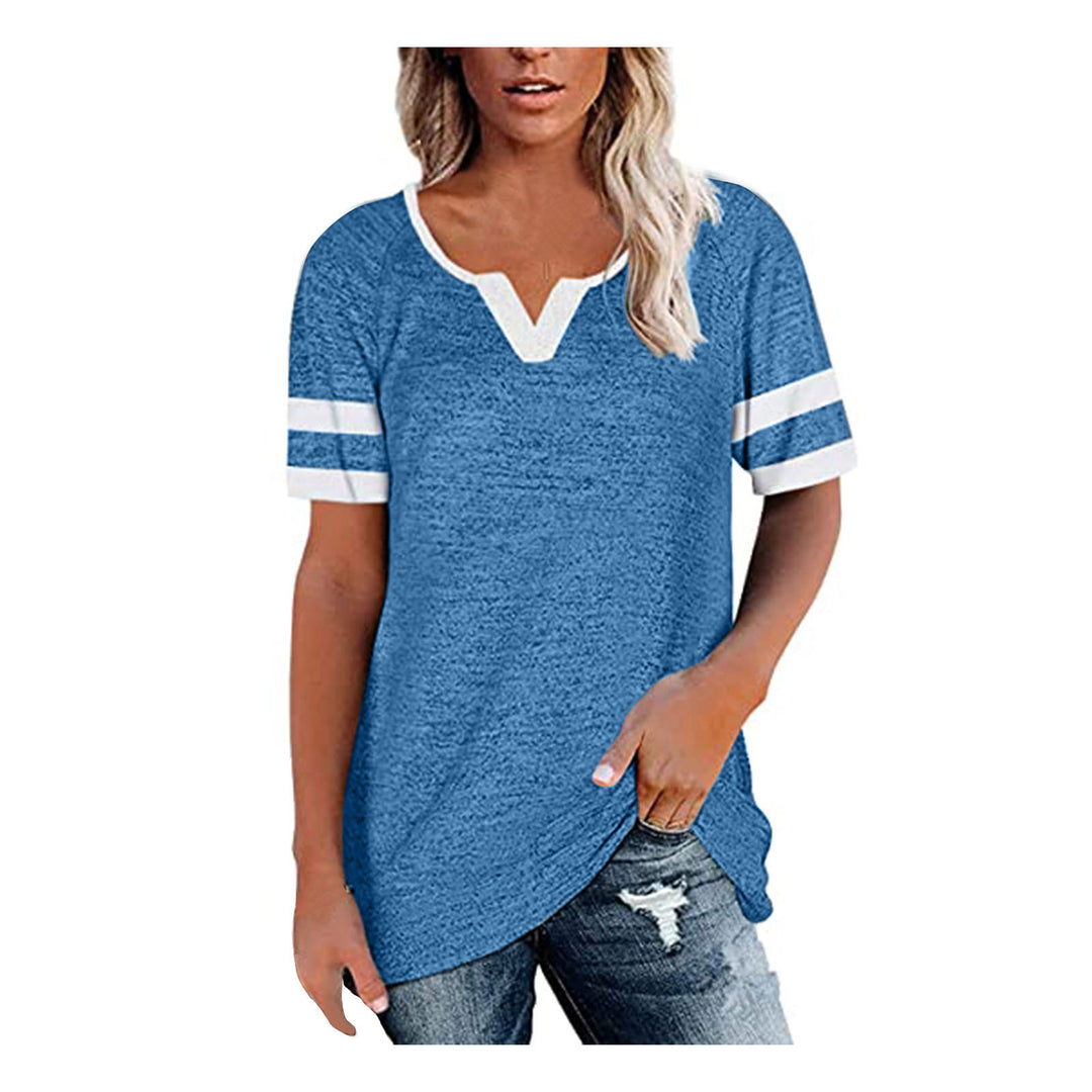 Dame Lækkert V-hals T-shirt med sporty stribemotiv Stilla