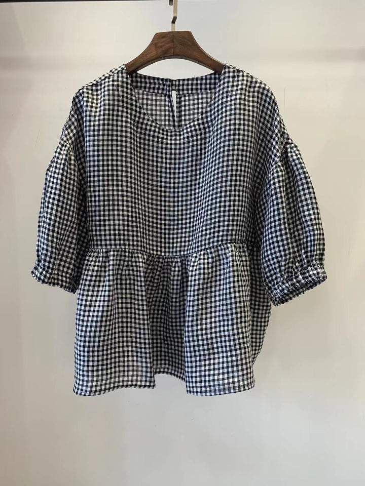 Dame Gingham Puffærme Bluse Stilla