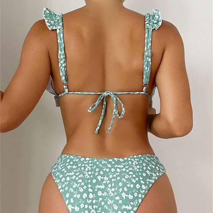 Femme Floral Print Ruffle Bikini Sæt Stilla