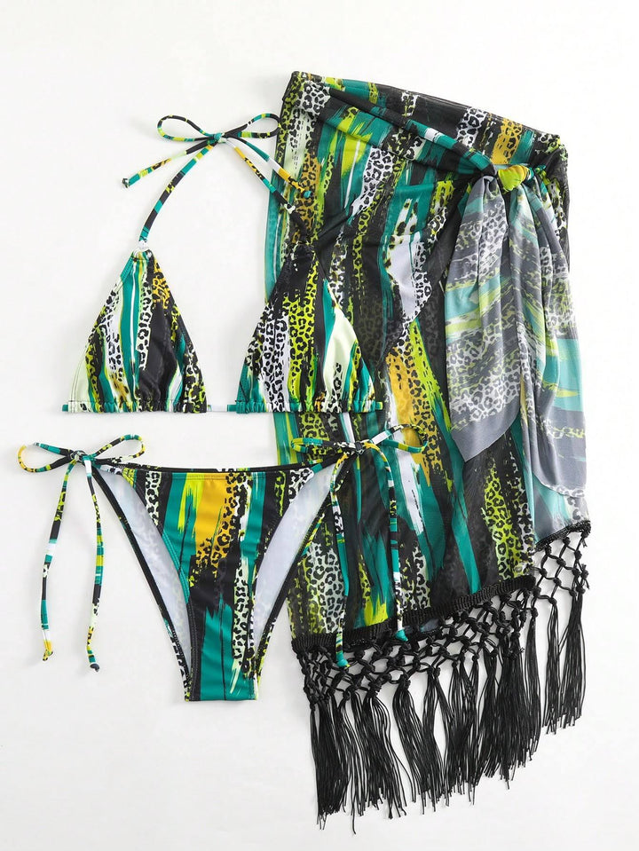 Dame bikini-sæt med frisk dyreprint og elegante knude-detaljer Stilla