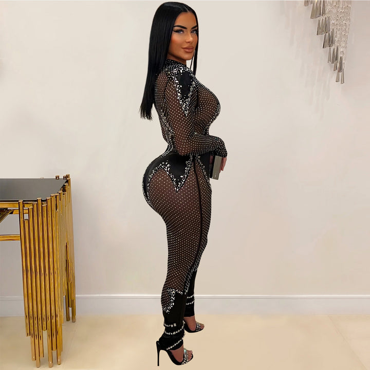 Dame Elegant Bodysuit med glitrende strass-detalje og gennemsigtigt design Stilla