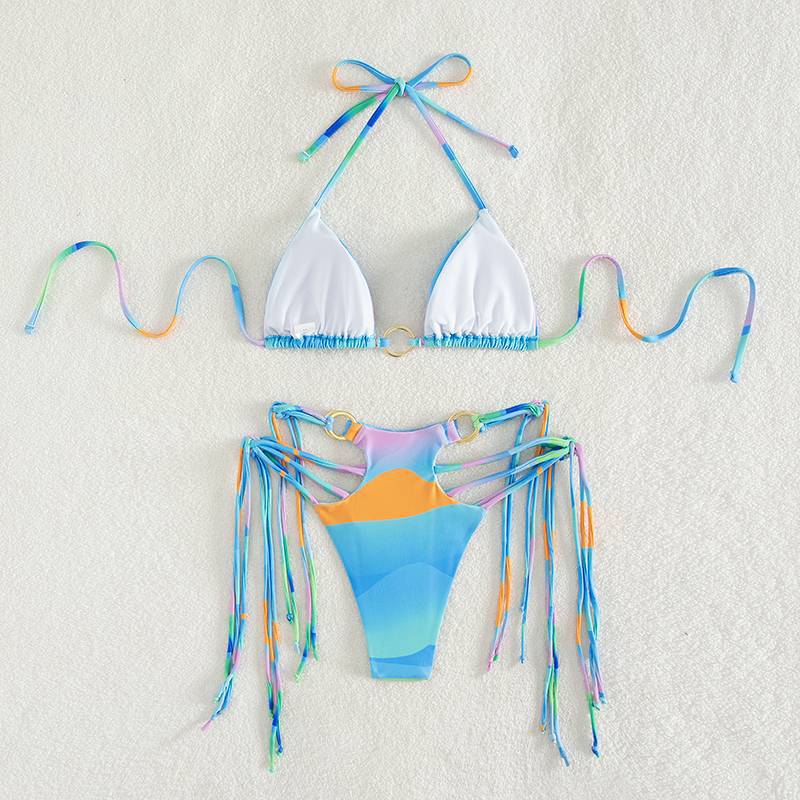 Dame triangel-bikini med modetræk og glitrende ringdetaljer Skovae