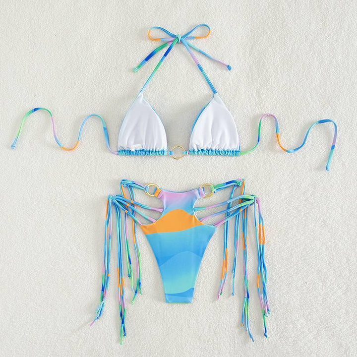 Dame triangel-bikini med modetræk og glitrende ringdetaljer Skovae
