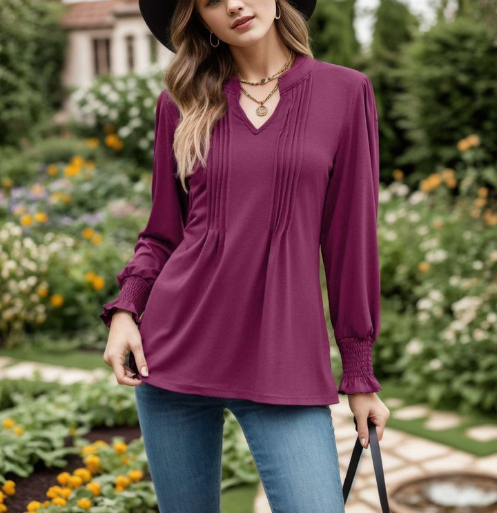 Dame afslappet bluse med plisseret design og vide ærmer Stilla