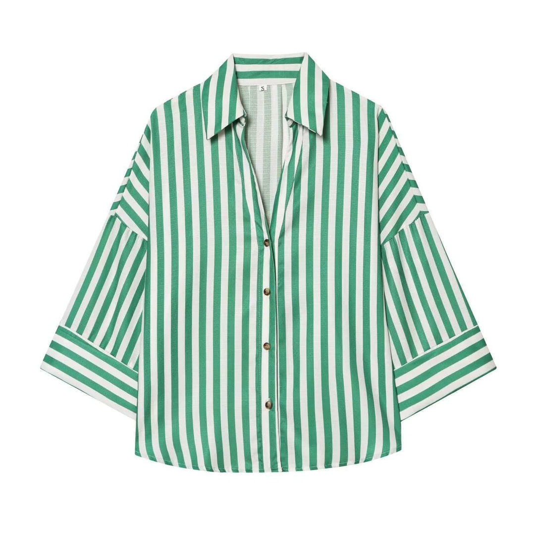 Kvinders moderne stribet bluse skjorte med oversized snit Stilla