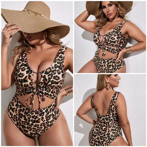 Dame One-Piece Badedragt med legende Cut-Out-Design og dyremønster Stilla