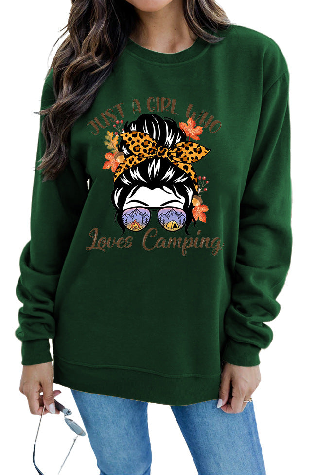 Kvinders sweatshirt med kunstnerisk campingmotiv Stilla