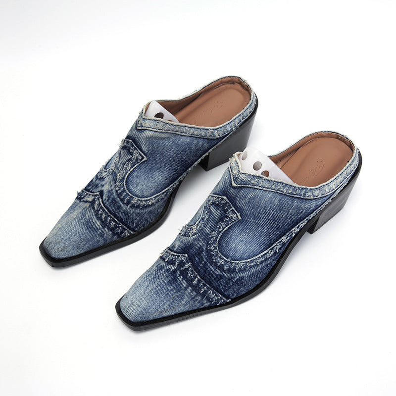 Dame Mules med moderne denim-design og elegant stiletto-hæl Stilla