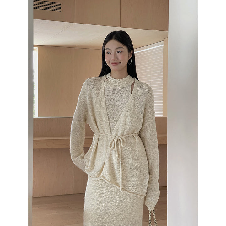 Dame elegant strikensemble med asymmetrisk snit og åbent design Stilla
