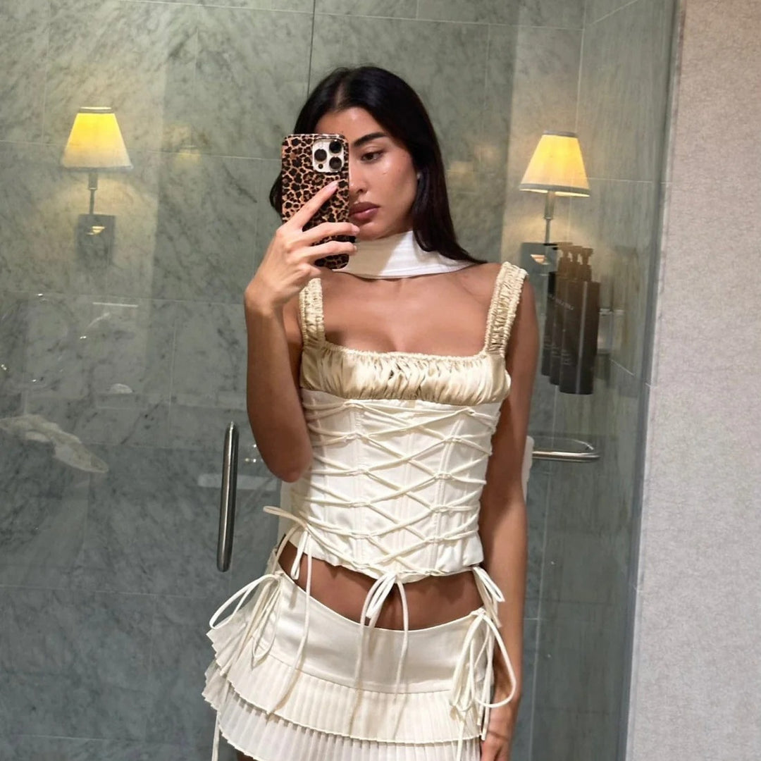 Dame Corset-top med flæse detalje og justerbare stropper Skovae