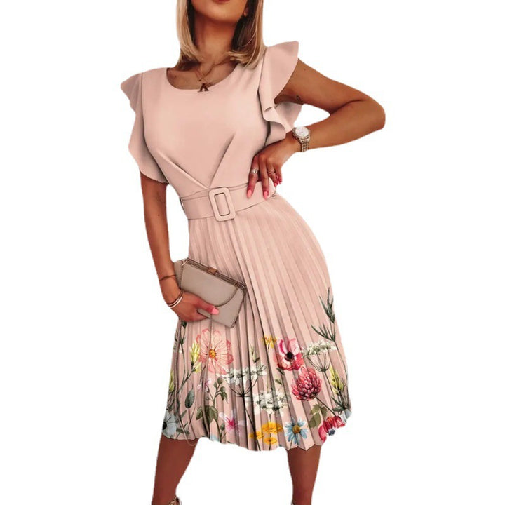 Dame Elegant Floral Midi Kjole med Rüschensaum Stilla