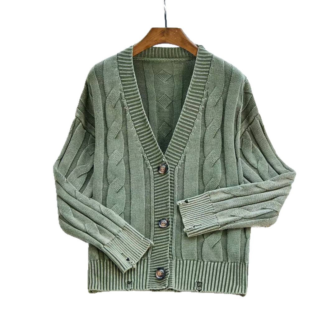 Dame chunky strik cardigan med V-hals og dekorative knapper Stilla