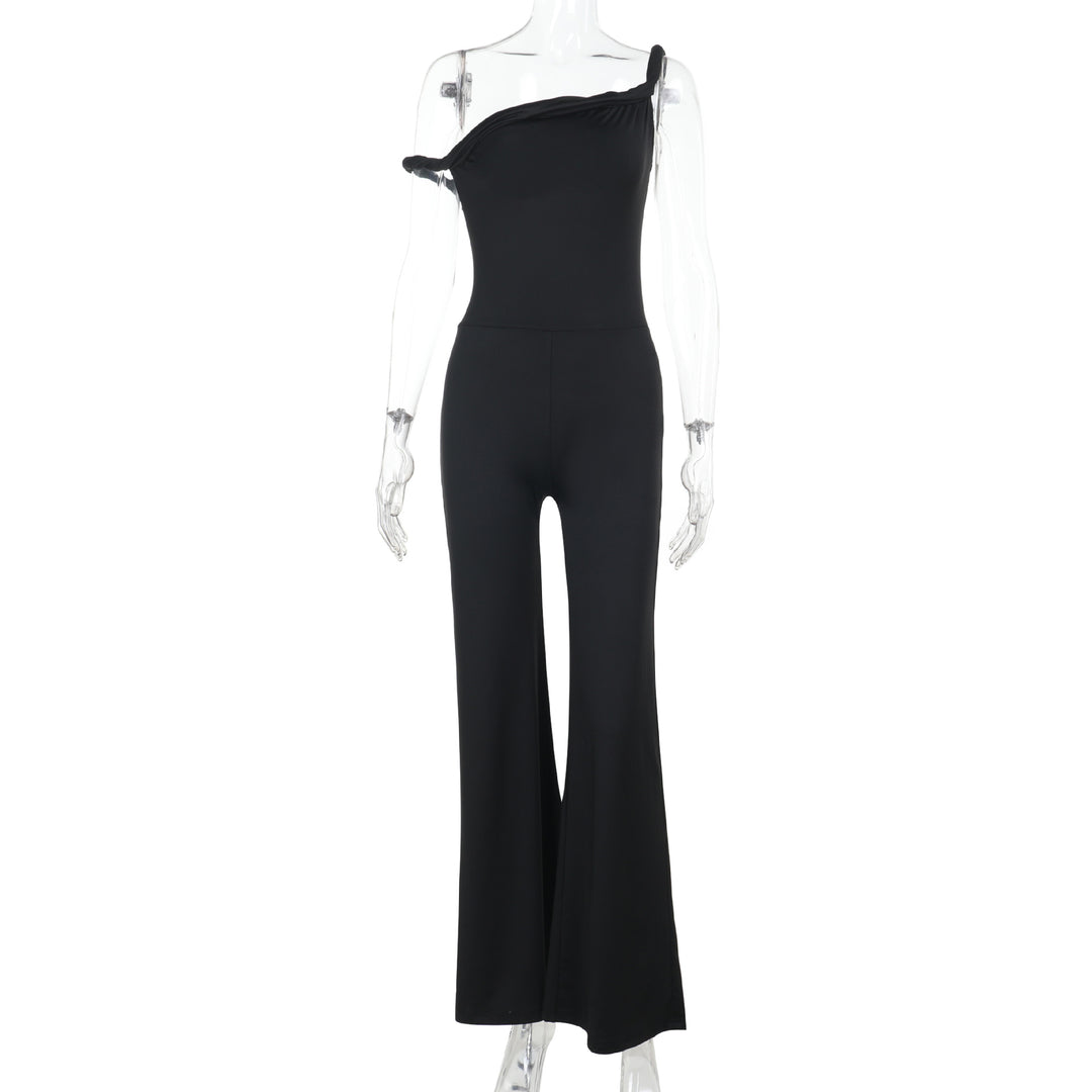 Dame off-shoulder jumpsuit med bredt ben og elastisk overdel Skovae