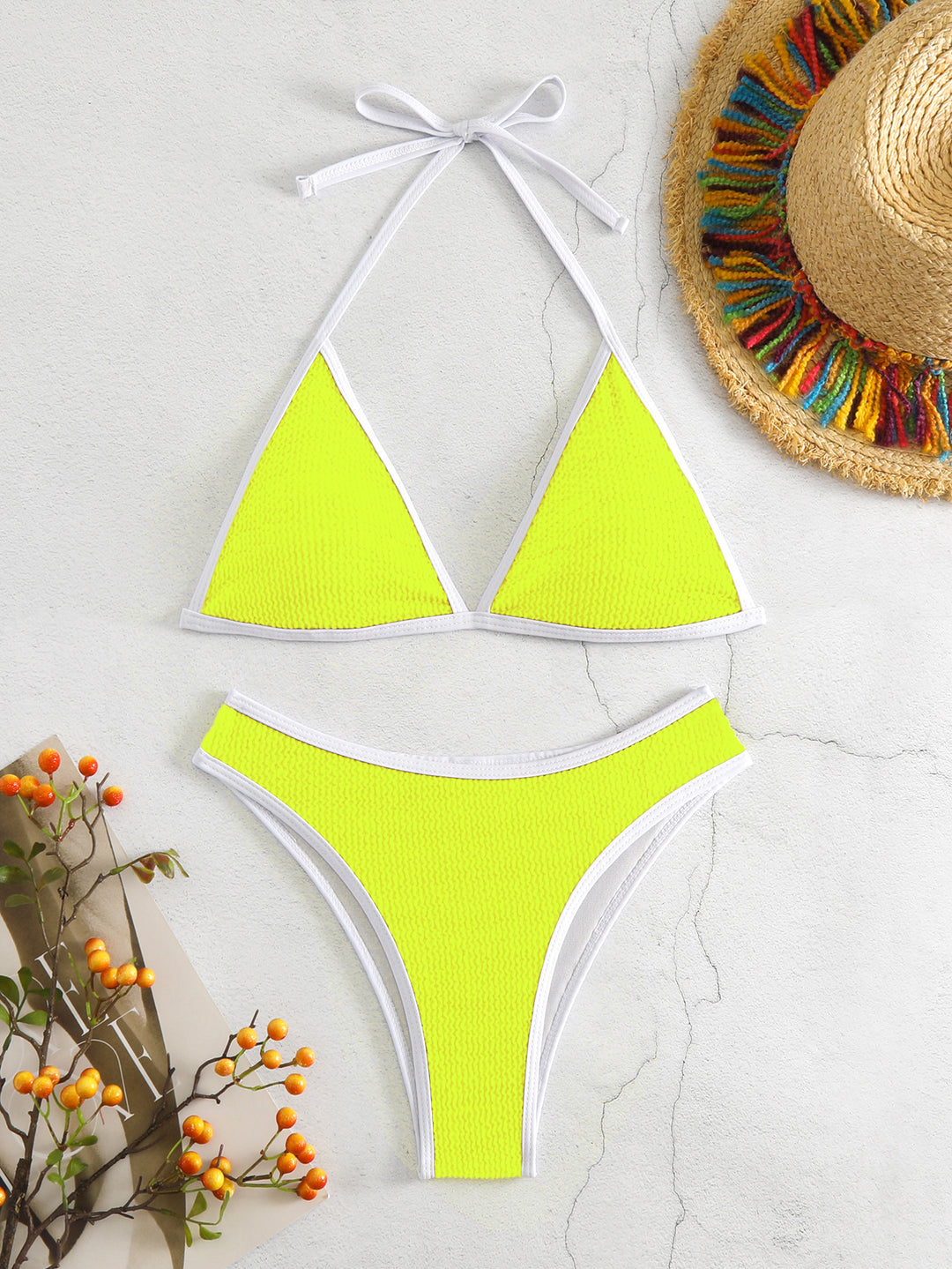 Dame Triangel-Bikini-Sæt med raffineret strukturdesign og justerbare stropper Stilla