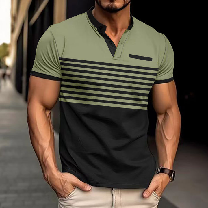 Herrer kortærmet poloshirt med moderne stribemønster og praktiske knapper Stilla