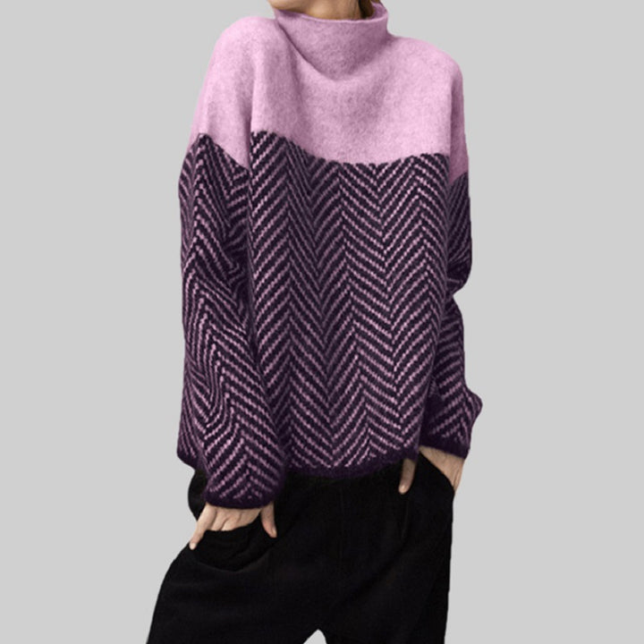 Dame stilfuld sweater med zigzag mønster og høj krave Stilla