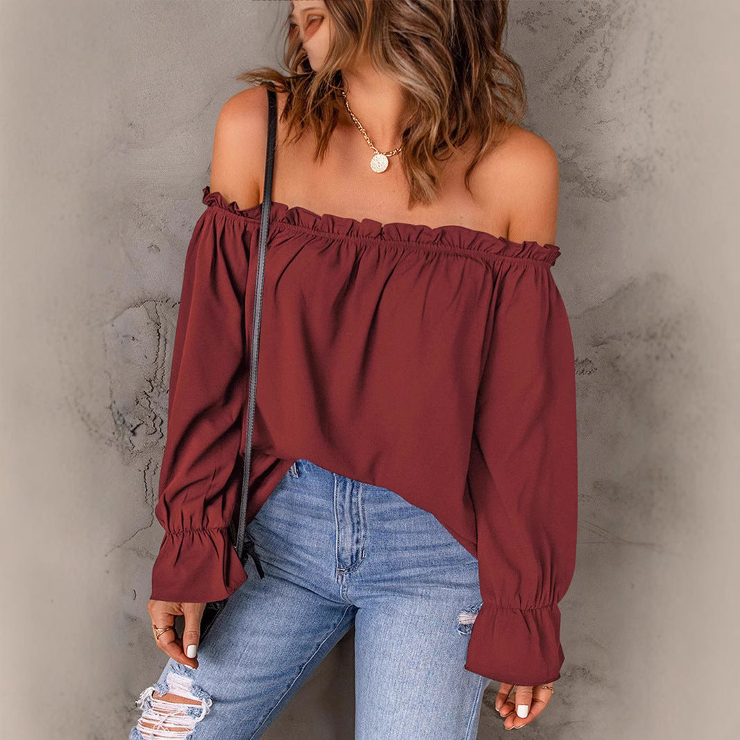 Dame Off-Shoulder Bluse med Ruffleærmer og blødt greb Stilla