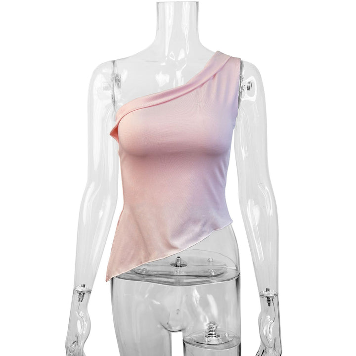 Dame asymmetrisk top med skulderfri design og elegant drapering Skovae