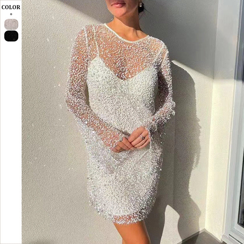 Dame Funklende Minikjole med transparent overtræk og glitrende detaljer Stilla