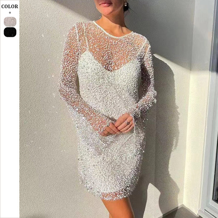 Dame Funklende Minikjole med transparent overtræk og glitrende detaljer Stilla