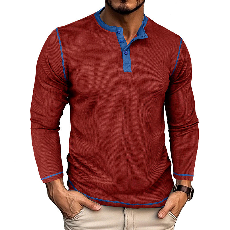 Herrer Langærmet Henley-Skjorte med elegant Knapliste og trendy Akcenter Stilla
