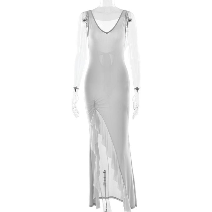 Dame Elegant aftenkjole med transparente flæser og forførende V-udskæring Stilla