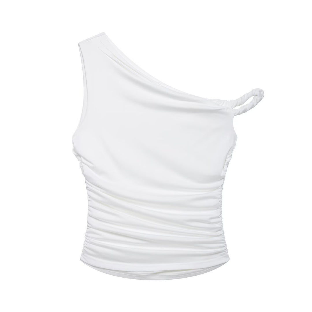 Femme En-skulder Rynkning Top Stilla