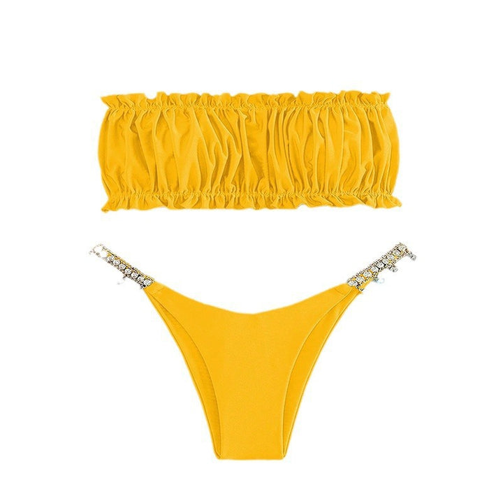 Dame Bandeau-Bikini med dekorativt flæse-design og glitrende accenter Stilla