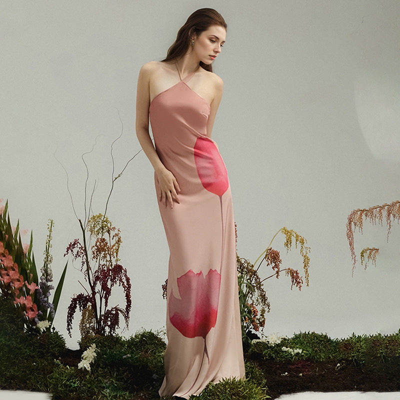 Dame Elegant Maxikjole med asymmetrisk Udsnit og blomsterdesign Stilla