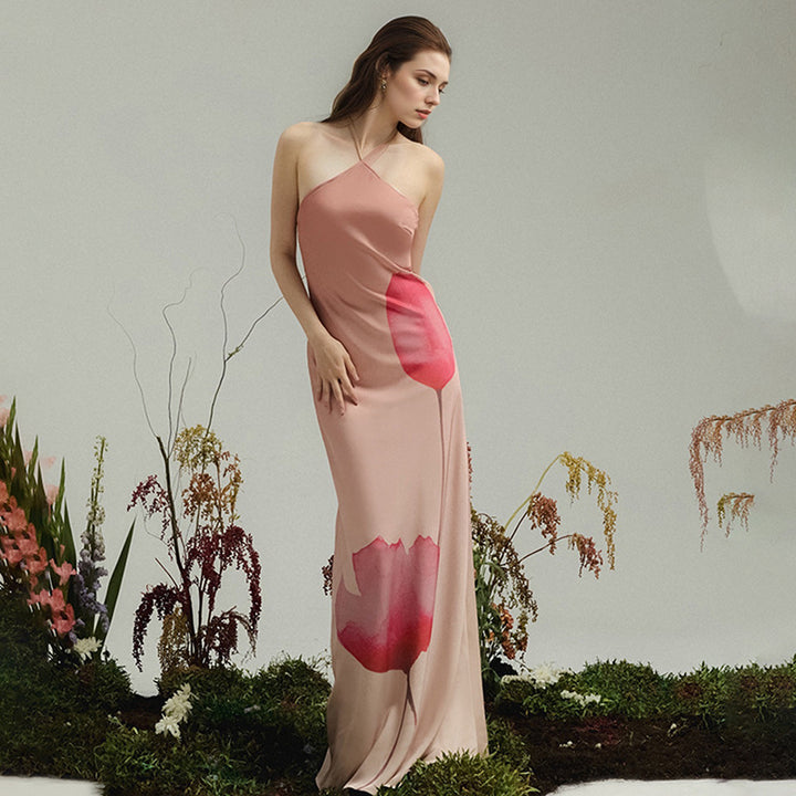 Dame Elegant Maxikjole med asymmetrisk Udsnit og blomsterdesign Stilla