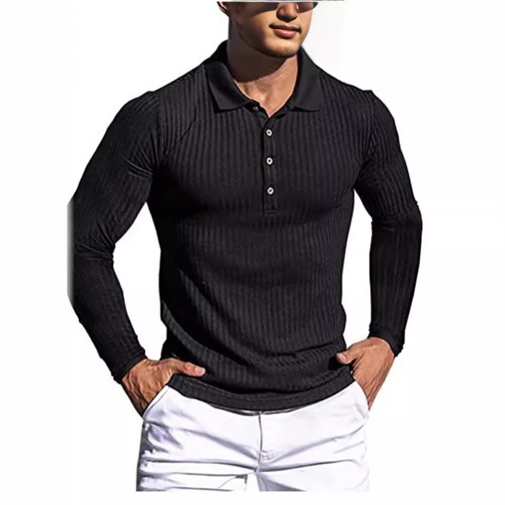 Herre struktureret langærmet polo shirt Stilla