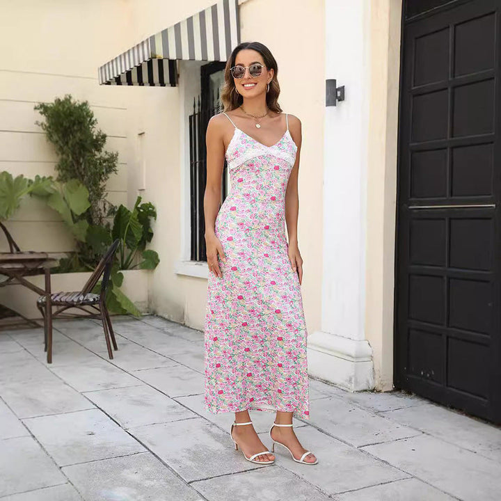 Stilla | Sexy V-hals Blomster Bodycon Maxi Kjole