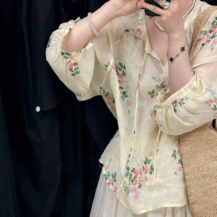 Femme Floral Broderet Knappeskjorte Stilla