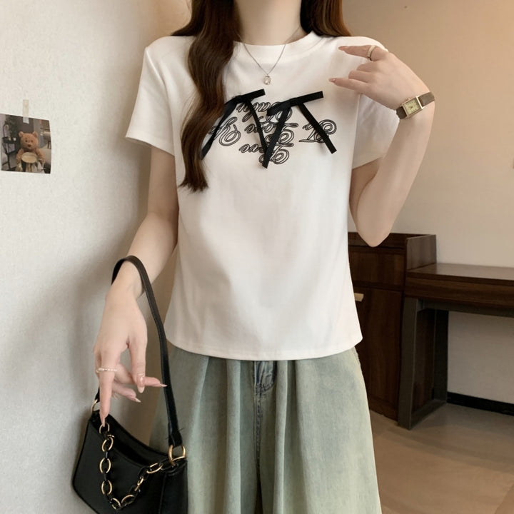 Femme Trendy Grafisk Krawatten-Front T-Shirt Stilla