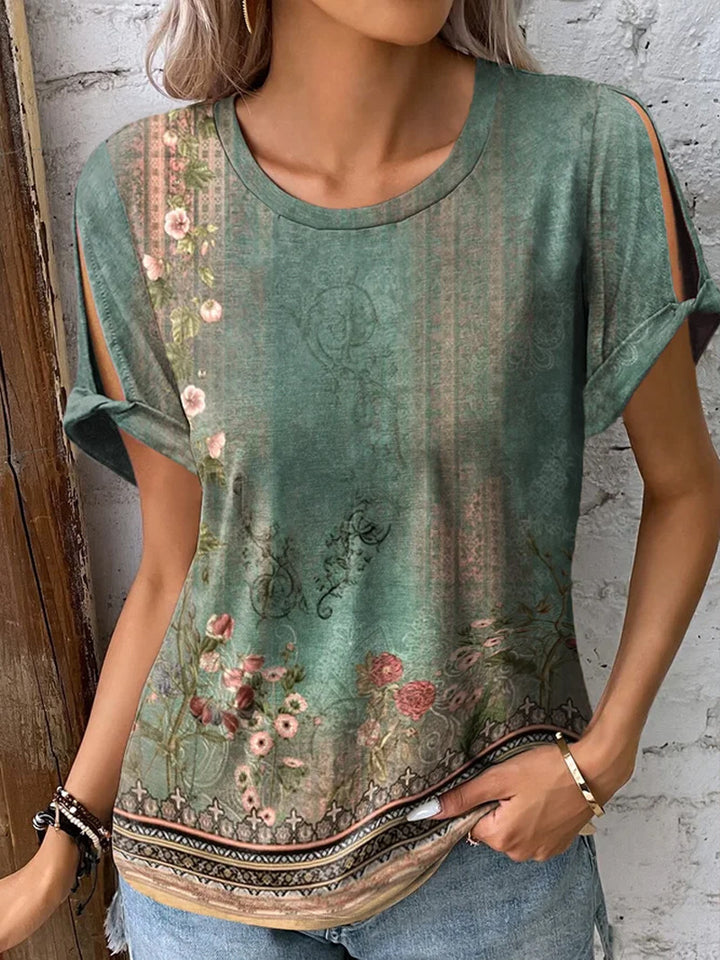 Dame floral oversized T-shirt med cut-out ærmer Skovae
