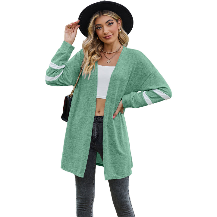Dame afslappet cardigan med lang snit og stribe detaljer Stilla