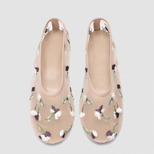 Damer Ballerinas med filigran Floralbroderi Stilla