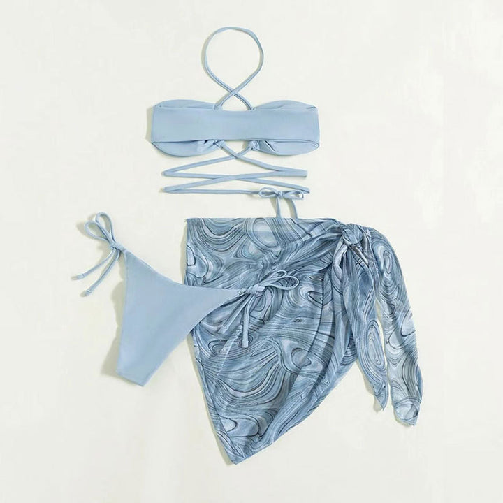 Dame bikini sæt med asymmetrisk viktekjole og moderigtig top Stilla